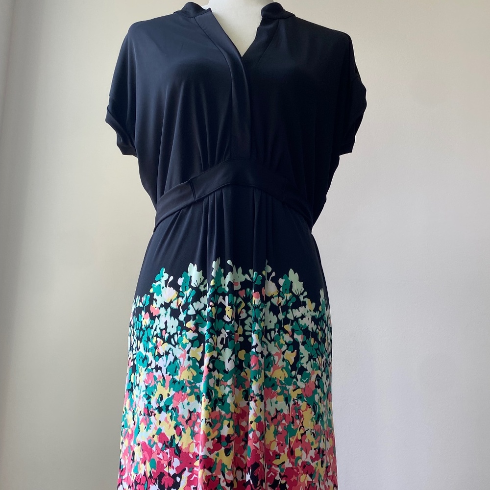 Gap Pullover Black and Floral Dress with Tie, Size M